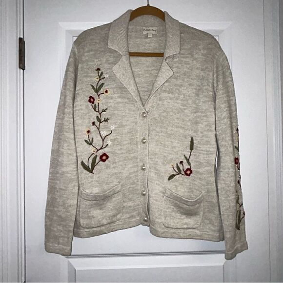 Through the Country Door Embroidered Faux Pearl Button Front Cardigan Sweater - Picture 1 of 8